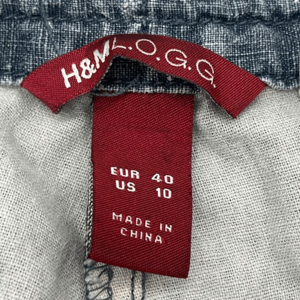 H&M L.O.G.G. Linen Jogger Pants Womens 10 Blue Drawstring Coastal Casual - Picture 3 of 14